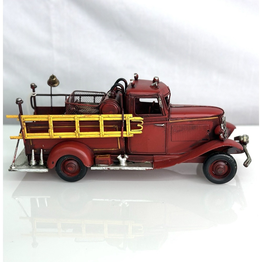 12 in Metal Vintage Fire Truck Decoration Garage Mancave Barn Cabin New In Box